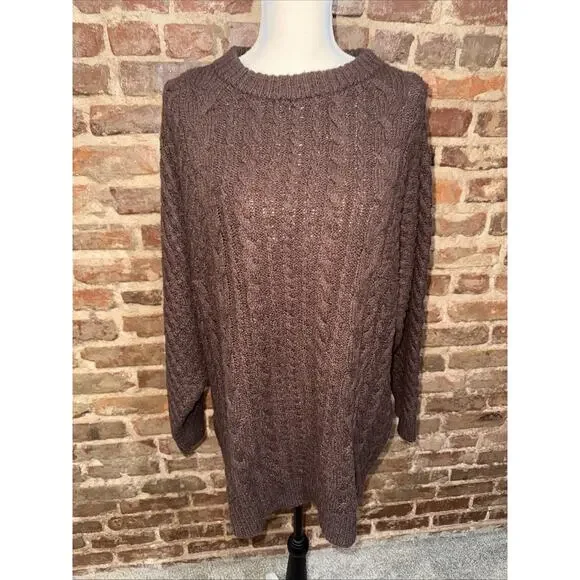 Natural Life Brown Sweater Women’s Sz XL Relaxed Oversized Cable Knit Fisherman - Picture 2 of 8